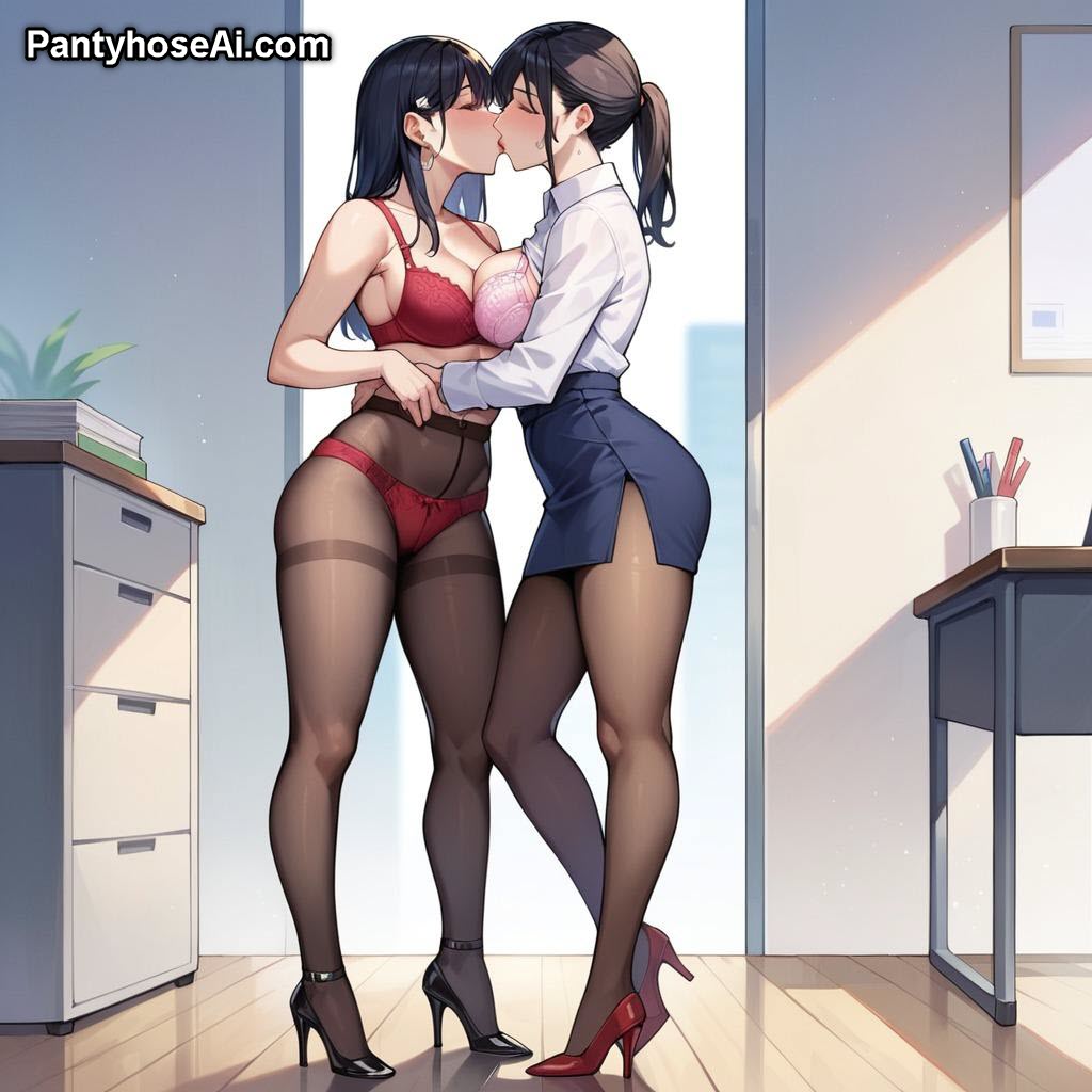 AI Anime Girl in Red Lingerie and Black Pantyhose