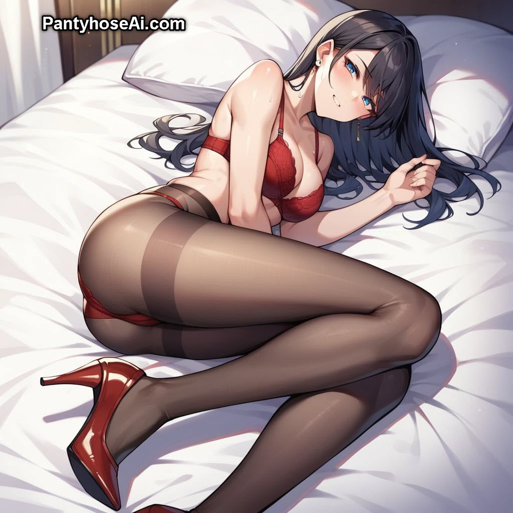 AI Anime Girl in Red Lingerie and Black Pantyhose