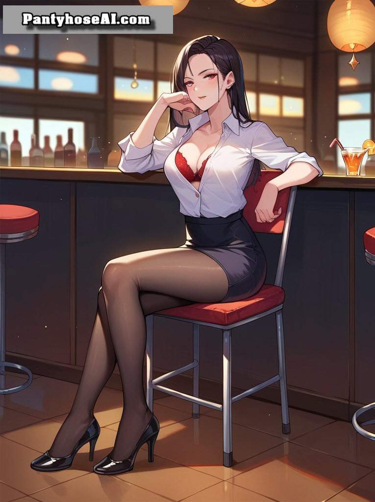 Pantyhose AI Lady at the Bar