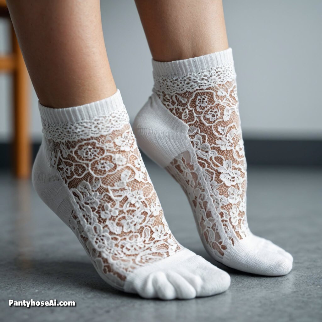 Sheer White Nylon and Lace Socks