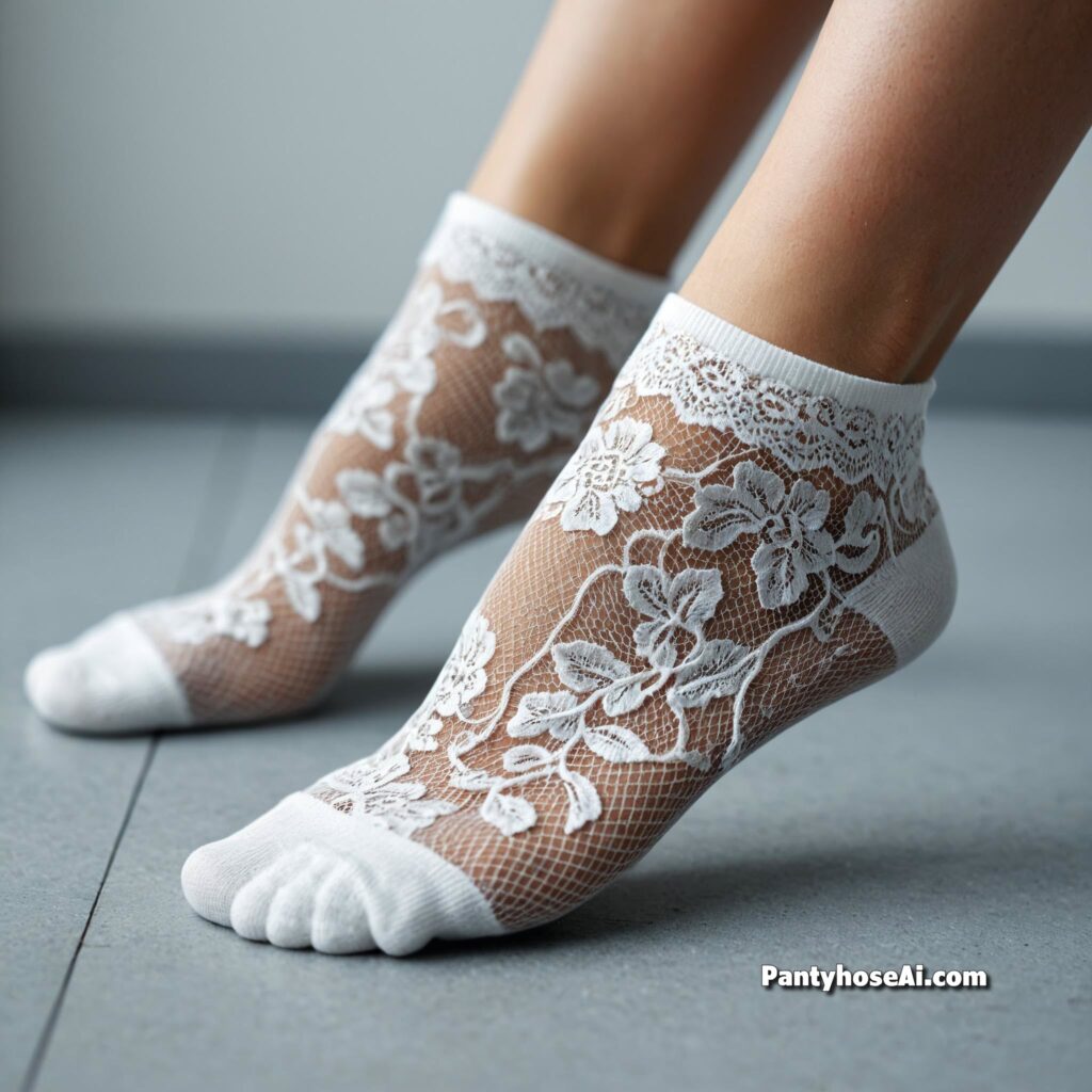 Sheer White Nylon and Lace Socks