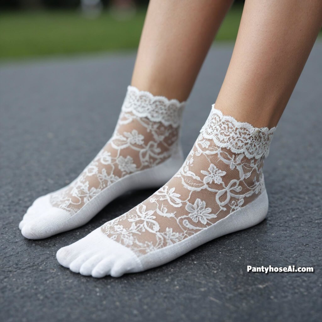 Sheer White Nylon and Lace Socks