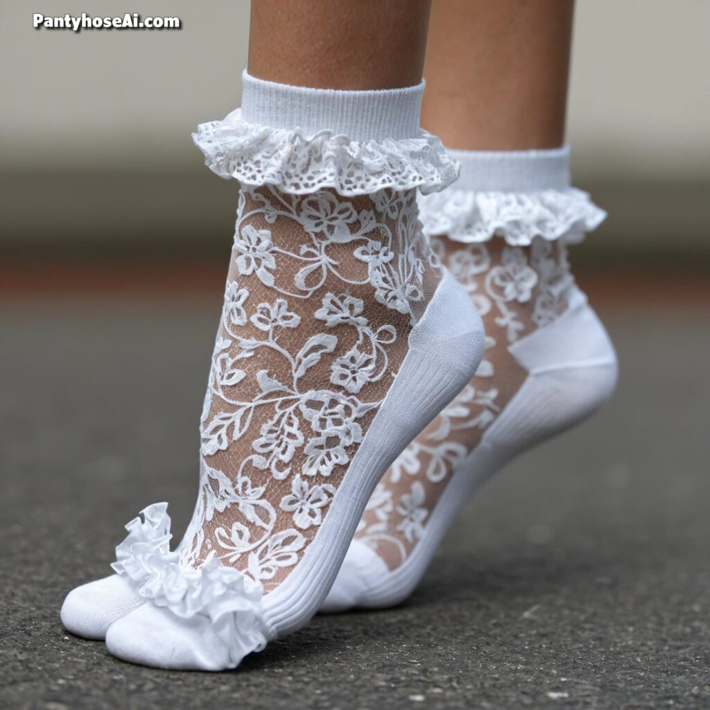 Sheer White Nylon and Lace Socks