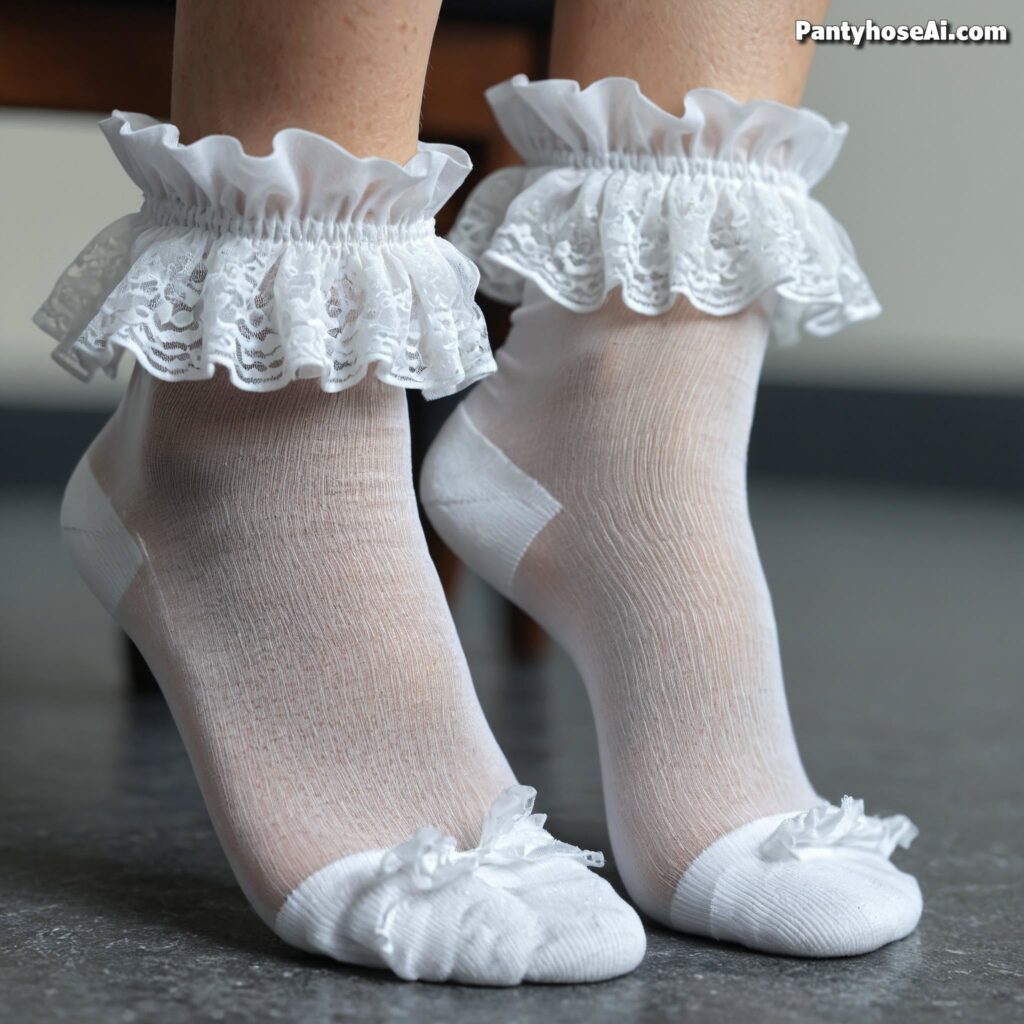Sheer White Nylon and Lace Socks