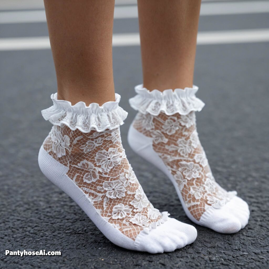 Sheer White Nylon and Lace Socks