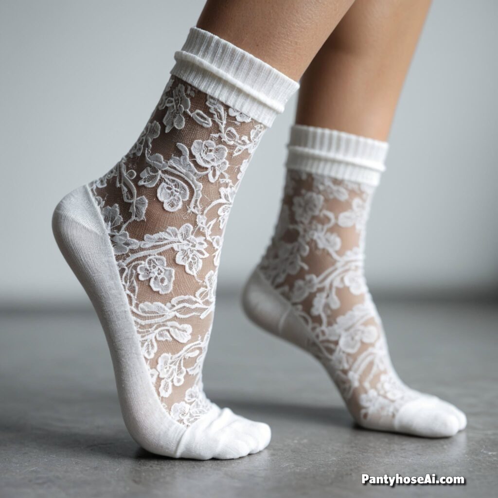 Sheer White Nylon and Lace Socks
