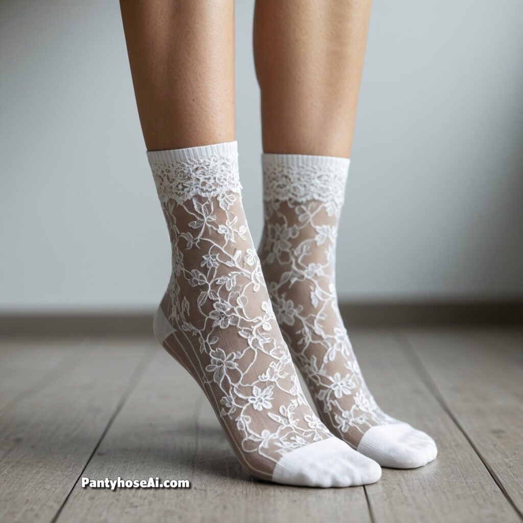 Sheer White Nylon and Lace Socks