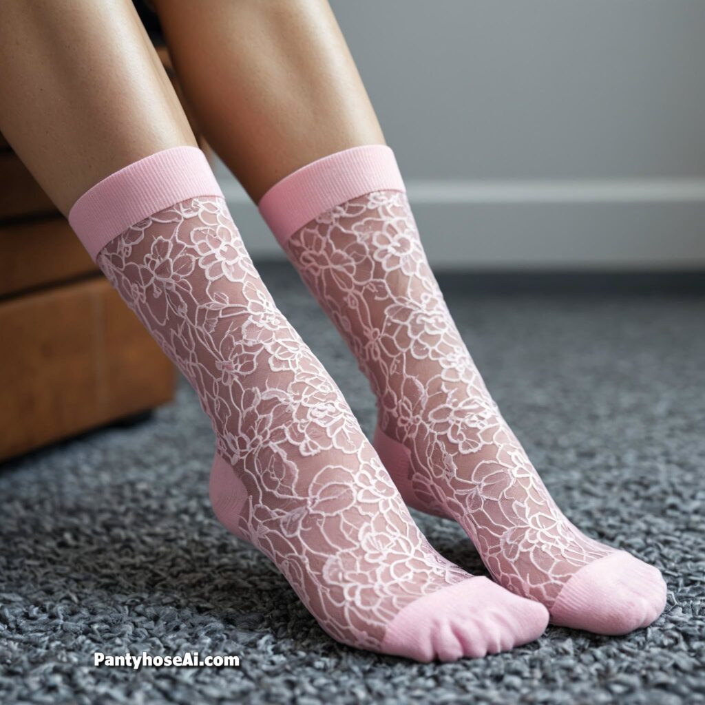 Sheer Pink Nylon and Lace Socks