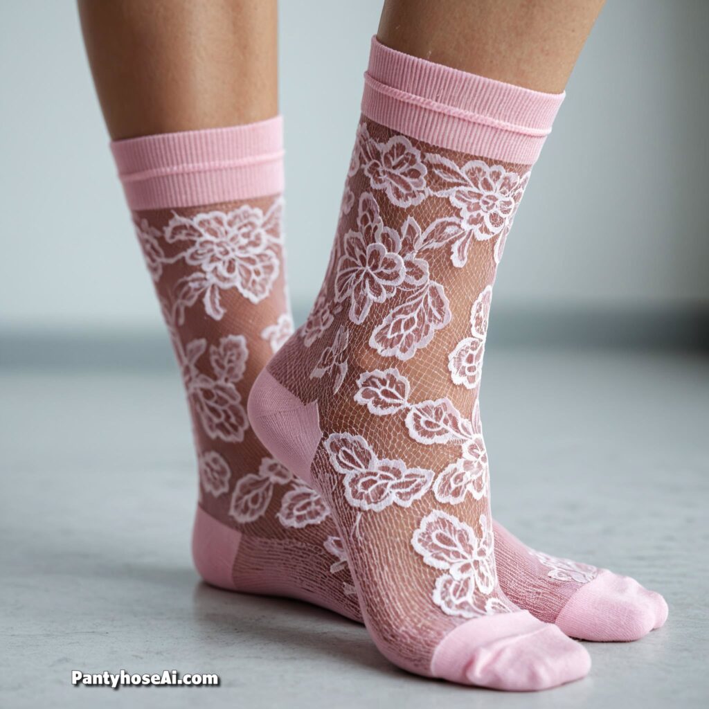 Sheer Pink Nylon and Lace Socks