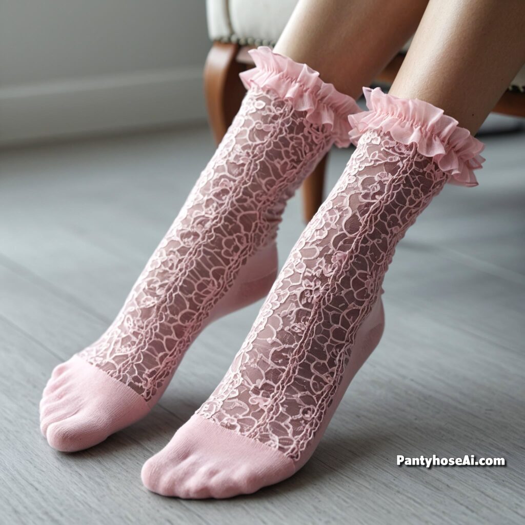 Sheer Pink Nylon and Lace Socks