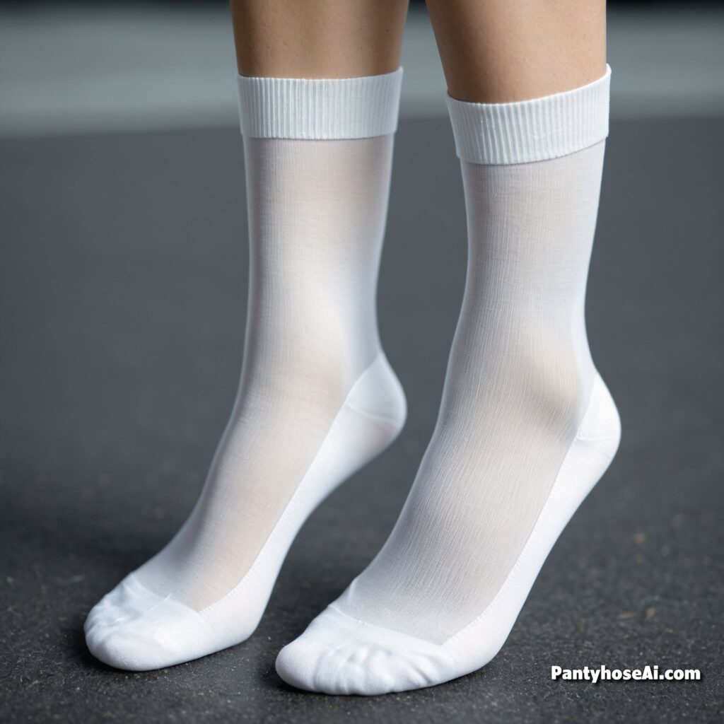 Sheer White Nylon and Lace Socks